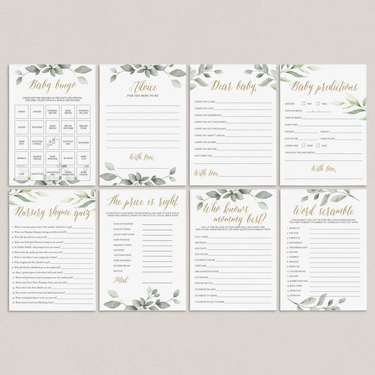 Green And Gold Baby Shower Games Bundle Printable by LittleSizzle