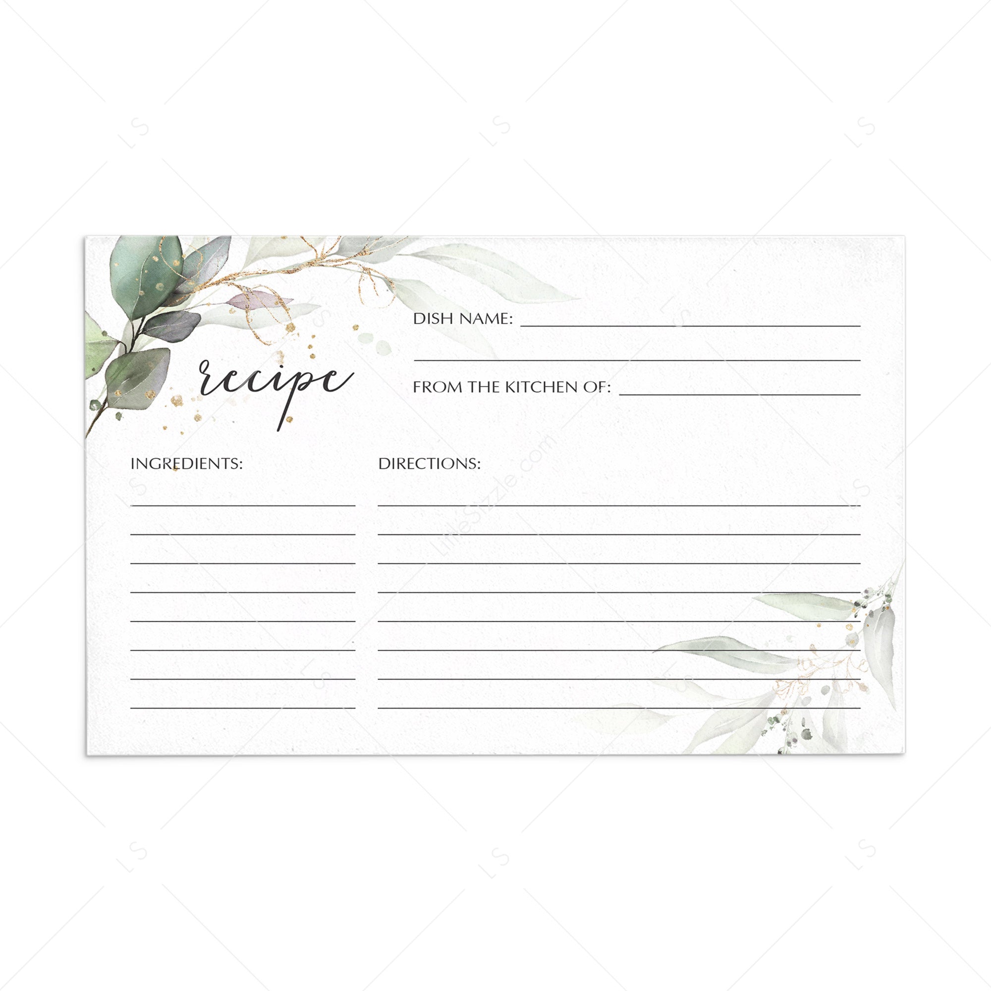 Chic Gold and Greenery Recipe Cards Printable by LittleSizzle