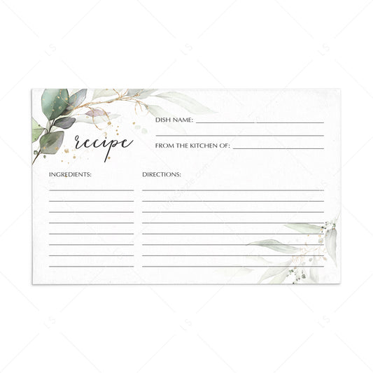 Chic Gold and Greenery Recipe Cards Printable by LittleSizzle
