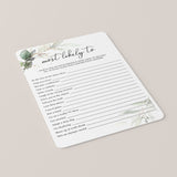 Most Likely To Adult Party Game Printable Green Gold