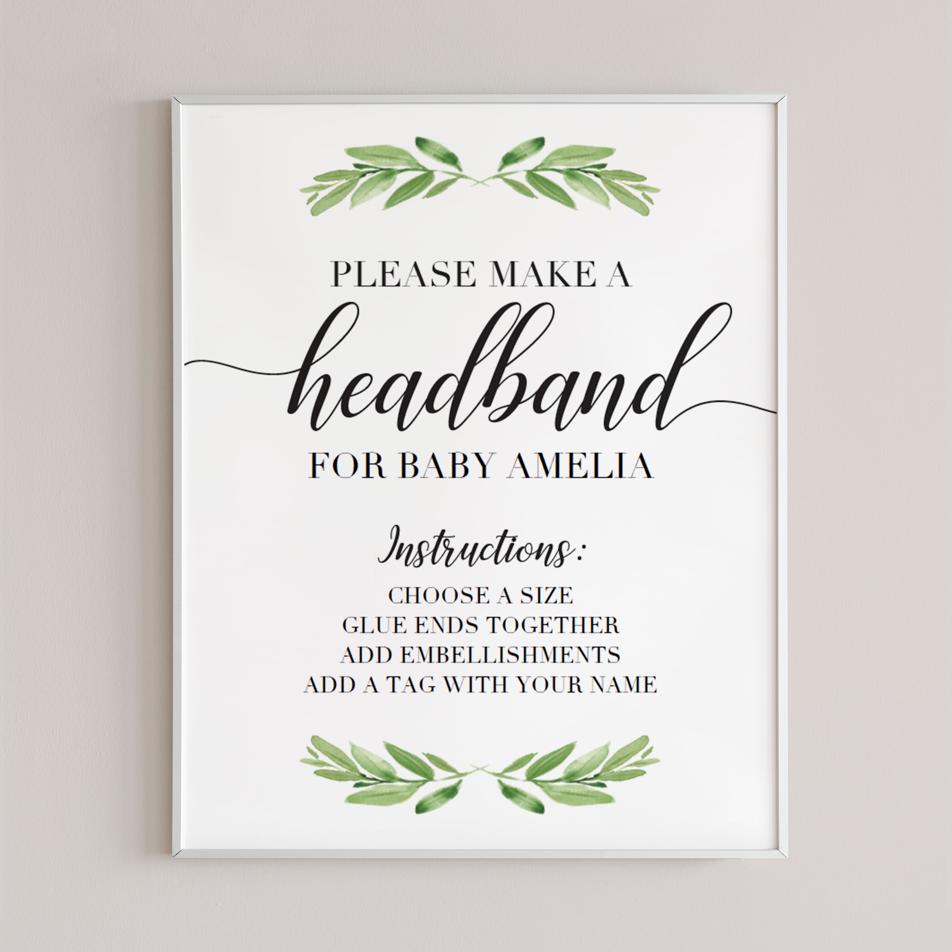 Printable headband instructions sign green leaves by LittleSizzle