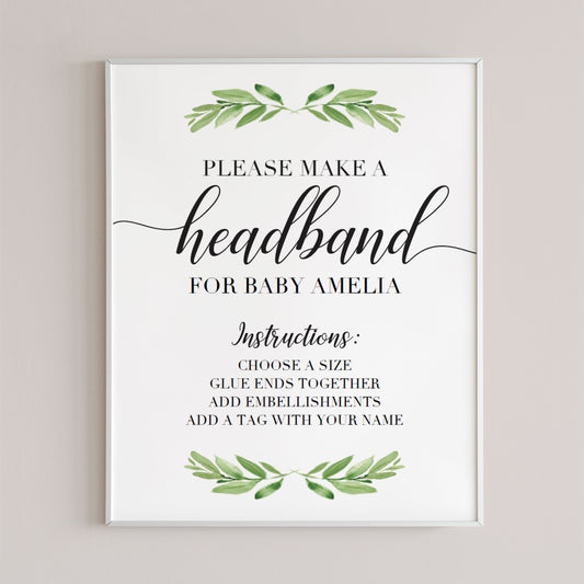 Printable headband instructions sign green leaves by LittleSizzle