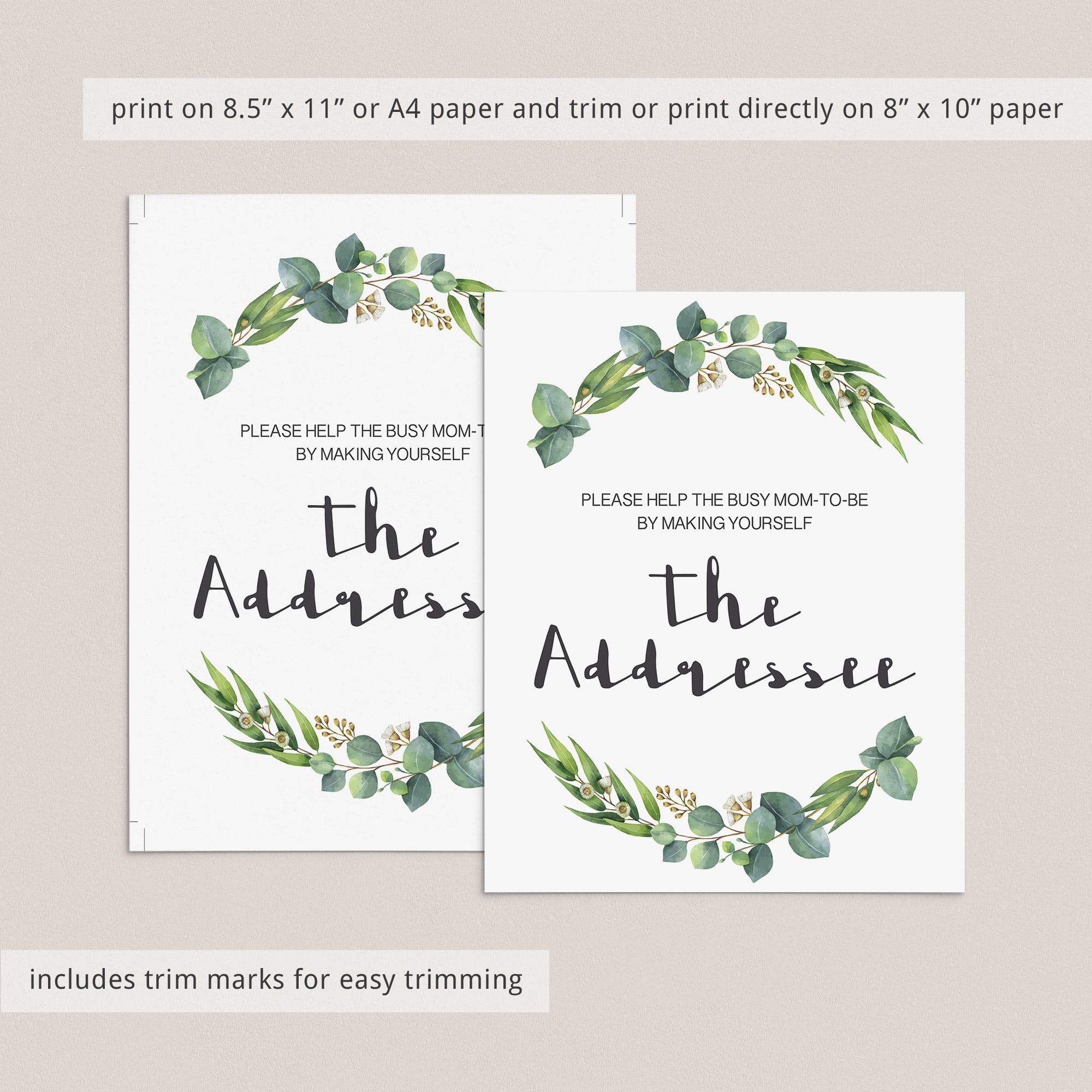 Envelope addressing sign with green leaves printable by LittleSizzle