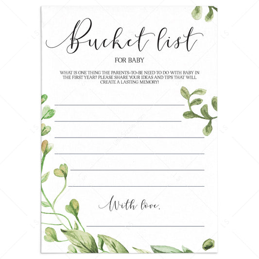 Greenery Baby Shower Keepsake Printable Bucket List Cards by LittleSizzle