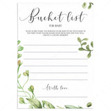 Greenery Baby Shower Keepsake Printable Bucket List Cards by LittleSizzle