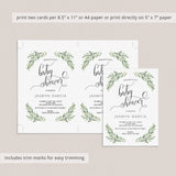 Calligraphy Baby Shower Invitation Template with Green Olive Branch