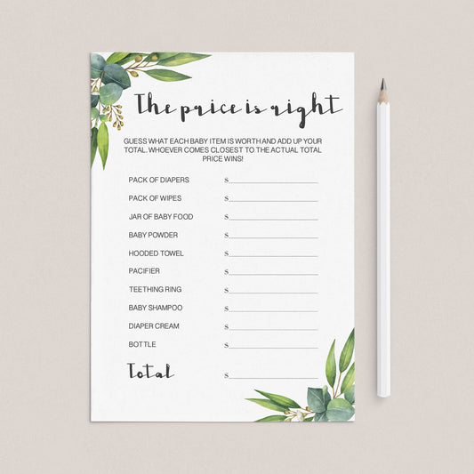 Eucalyptus baby shower game the price is right printable by LittleSizzle