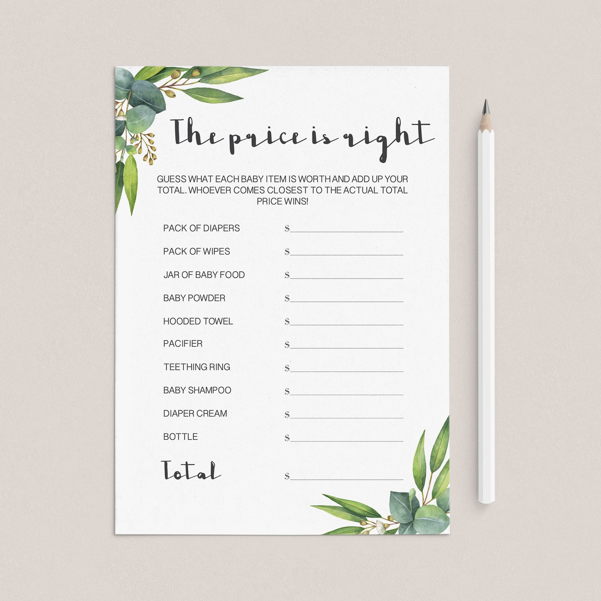 Greenery baby shower game package printable by LittleSizzle