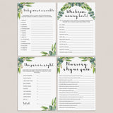 Modern Baby Shower Games Package Eucalyptus Leaves