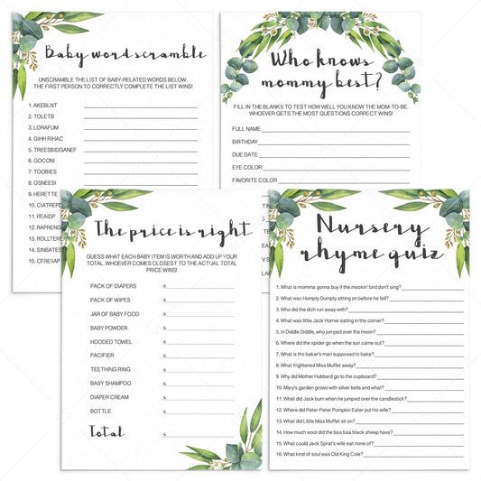 Modern baby shower games package printable by LittleSizzle