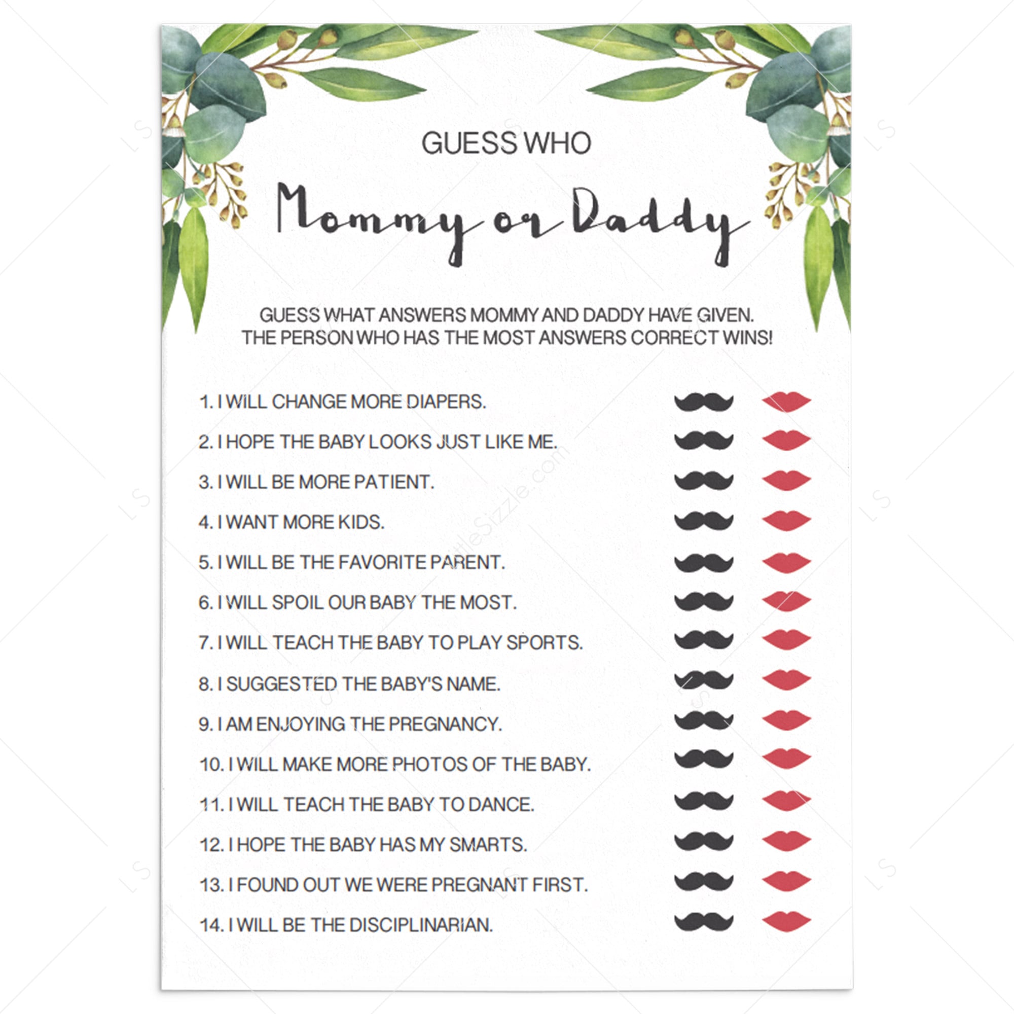 Guess Who: Mommy or Daddy Game Mom or Dad Quiz Baby Shower Game