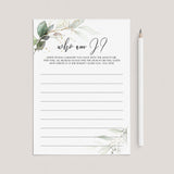 Icebreaker Baby Shower Game Who Am I Printable by LittleSizzle