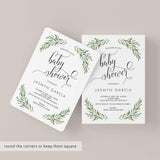 Calligraphy Baby Shower Invitation Template with Green Olive Branch