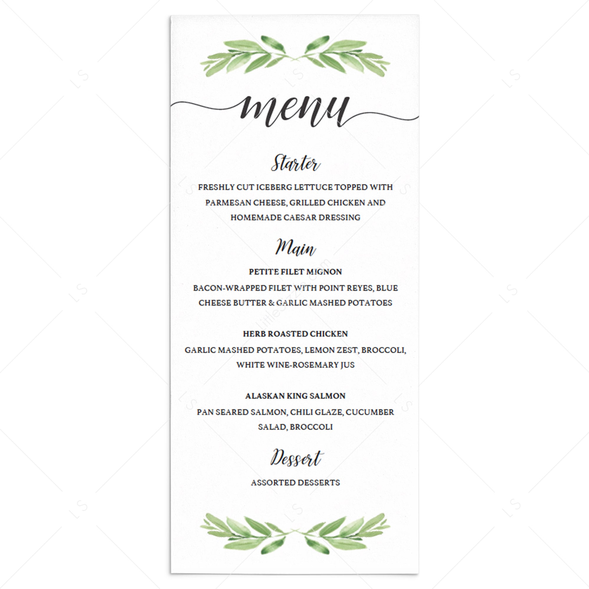 Greenery Menu Card Template by LittleSizzle