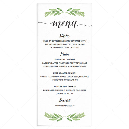 Greenery Menu Card Template by LittleSizzle