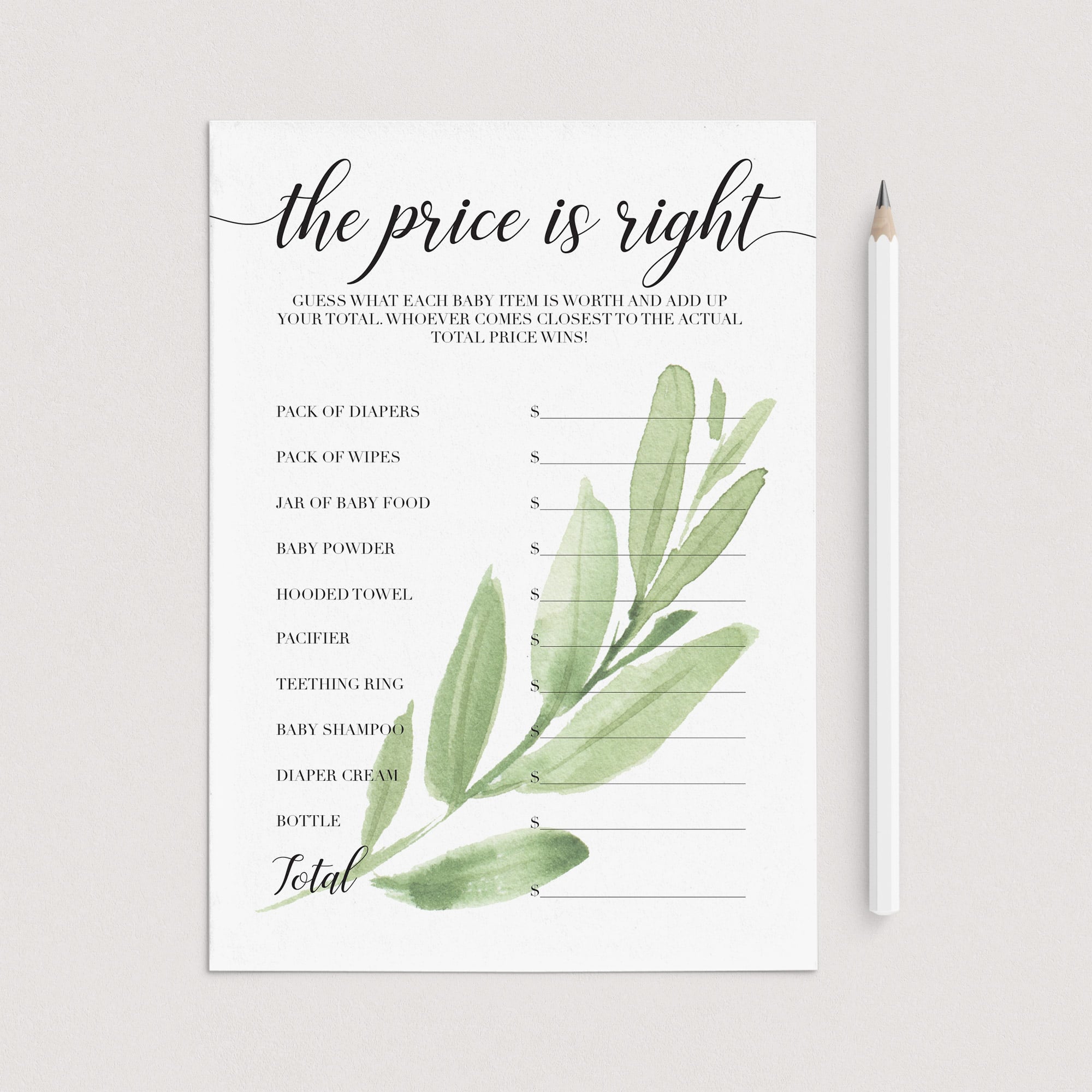 Price is right printable for gender neutral baby shower by LittleSizzle