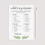Green baby shower whats in your purse game card printable by LittleSizzle