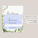 Welcome To Baby Shower Sign PDF Template Green Leaves