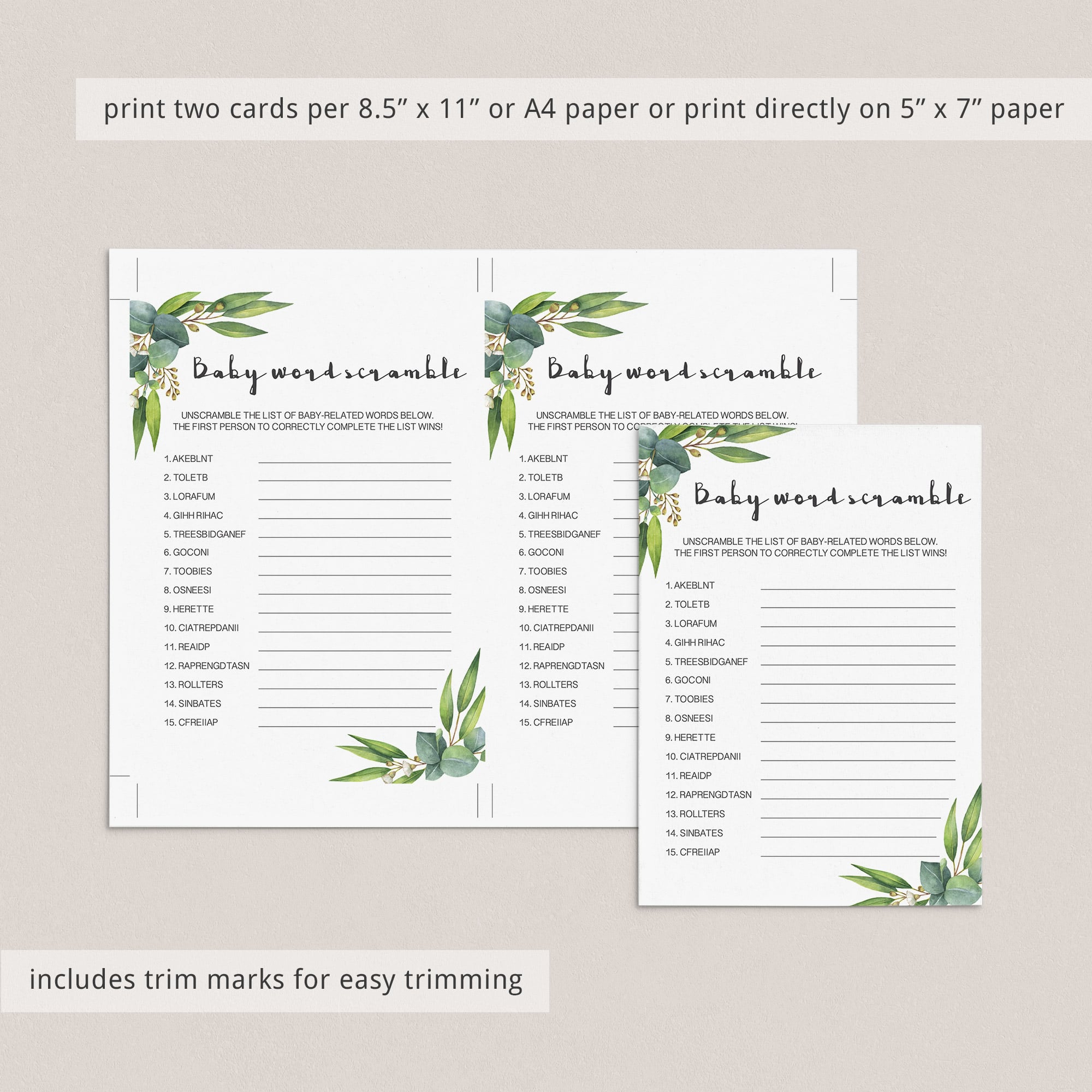 DIY botanical baby shower games by LittleSizzle