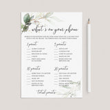 Greenery What's On Your Phone Women's Birthday Party Game by LittleSizzle