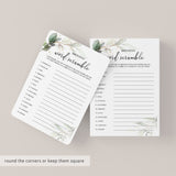 Gold & Greenery Birthday Word Scramble Game with Answers Printable
