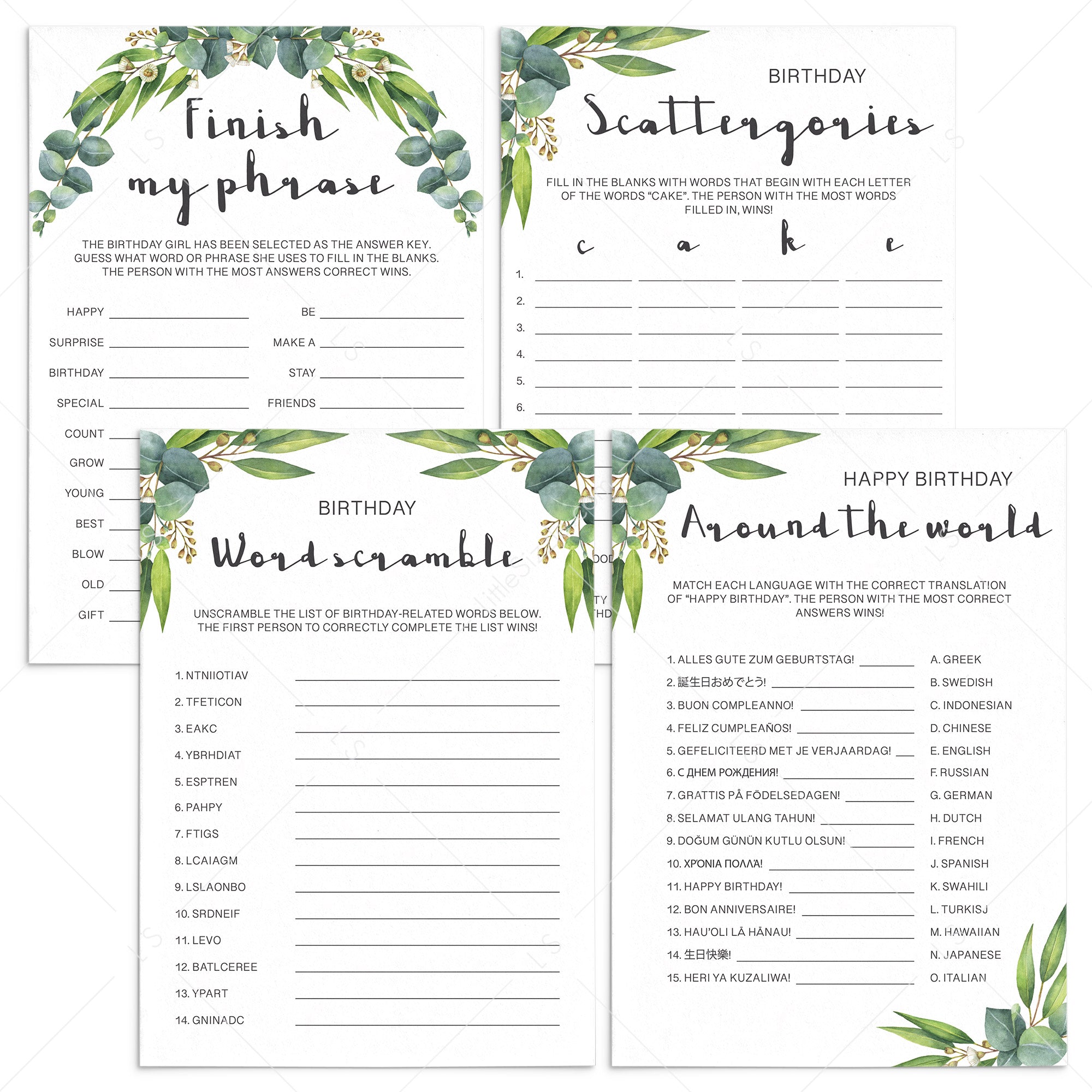 Botanical Birthday Games Bundle For Women Printable by LittleSizzle