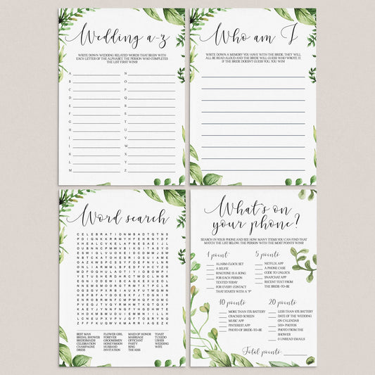 Watercolor Leaves Bridal Shower Games Bundle Instant Download by LittleSizzle