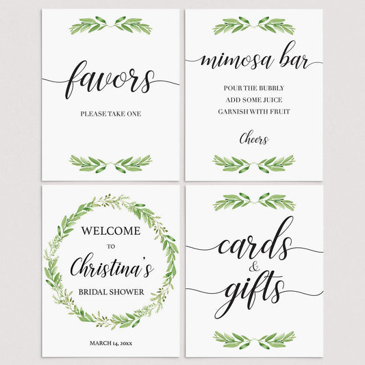 Green Leaf Bridal Shower Signs Bundle Instant Download by LittleSizzle
