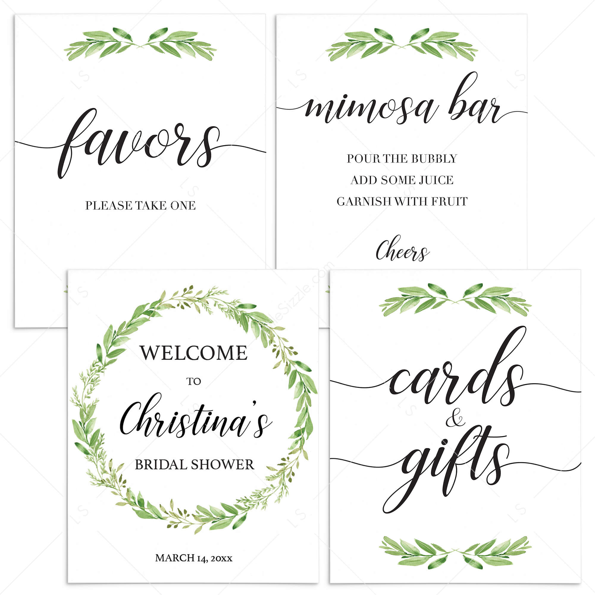 Green Leaf Bridal Shower Signs Bundle Instant Download by LittleSizzle