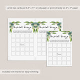 Printable Bridal Shower Bingo Cards Botanical