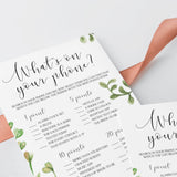 Whats in your phone game for bridal shower instant download by LittleSizzle