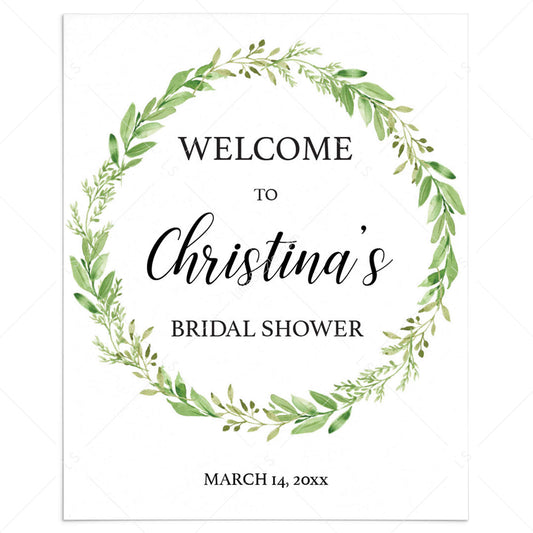 Green Wreath Welcome to Bridal Shower Sign Printable by LittleSizzle
