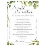 greenery bridal shower would she rather game cards by LittleSizzle