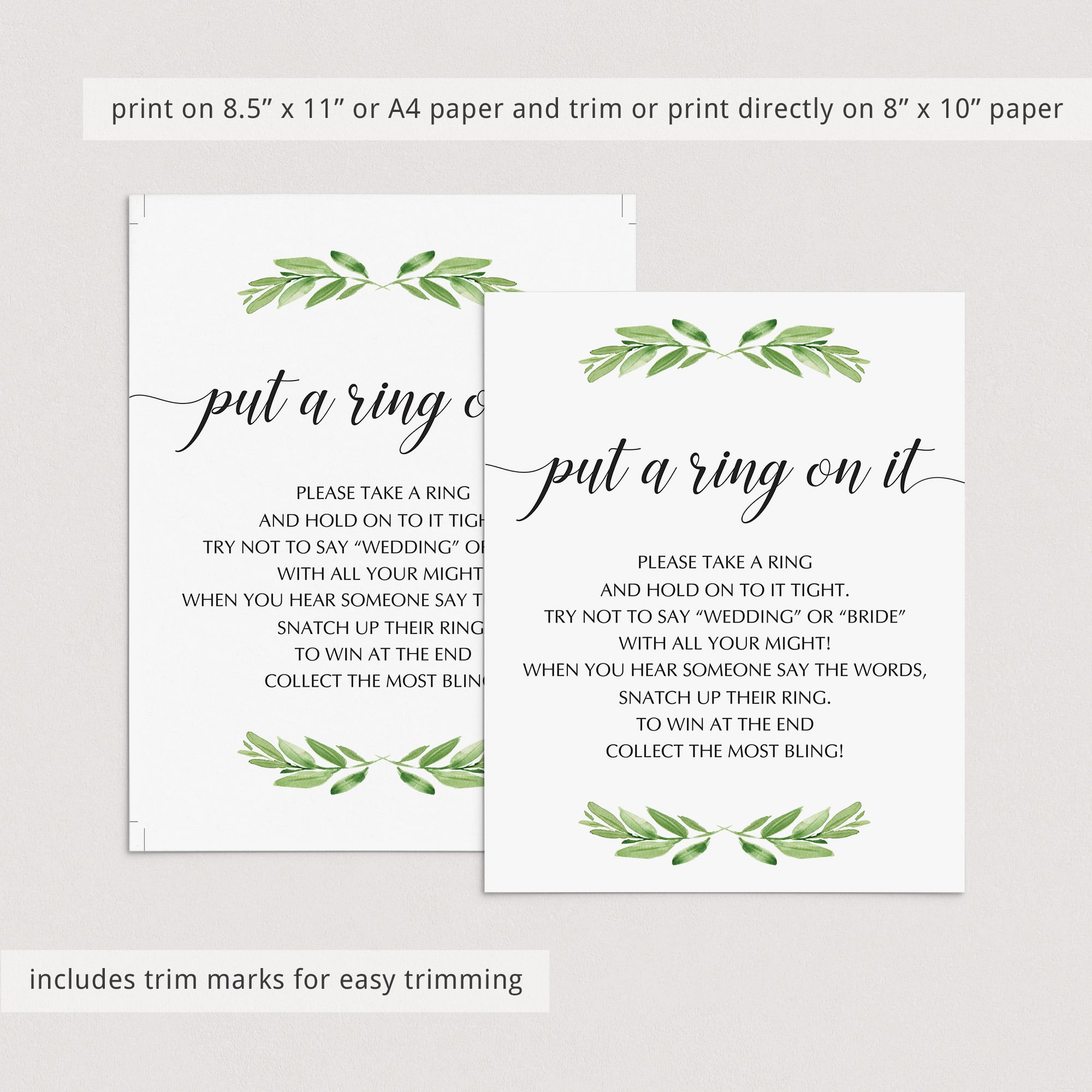 green bridal shower ring game instant download