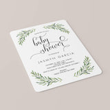 Calligraphy Baby Shower Invitation Template with Green Olive Branch