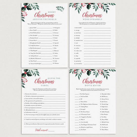 Greenery Christmas Games Pack Instant Download by LittleSizzle