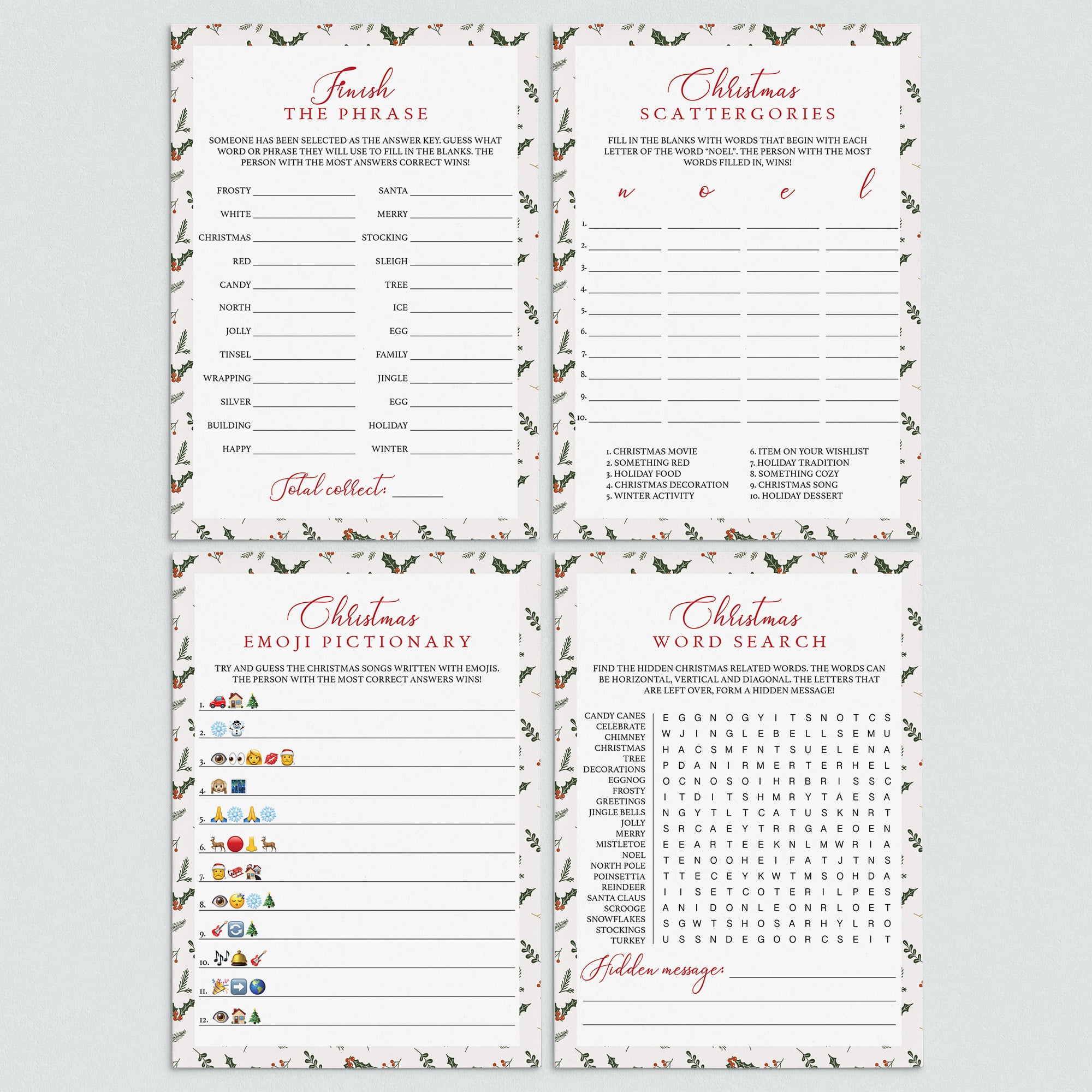 Fun Christmas Games Bundle Instant Download by LittleSizzle