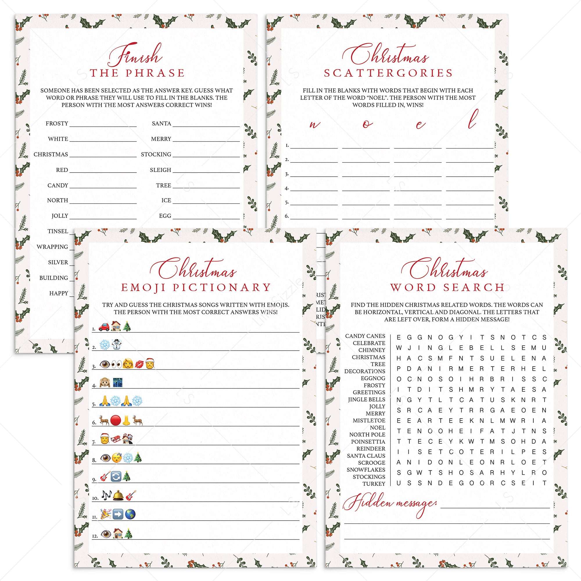 Fun Christmas Games Bundle Instant Download by LittleSizzle