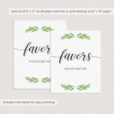 botanical bridal shower favor signs instant download