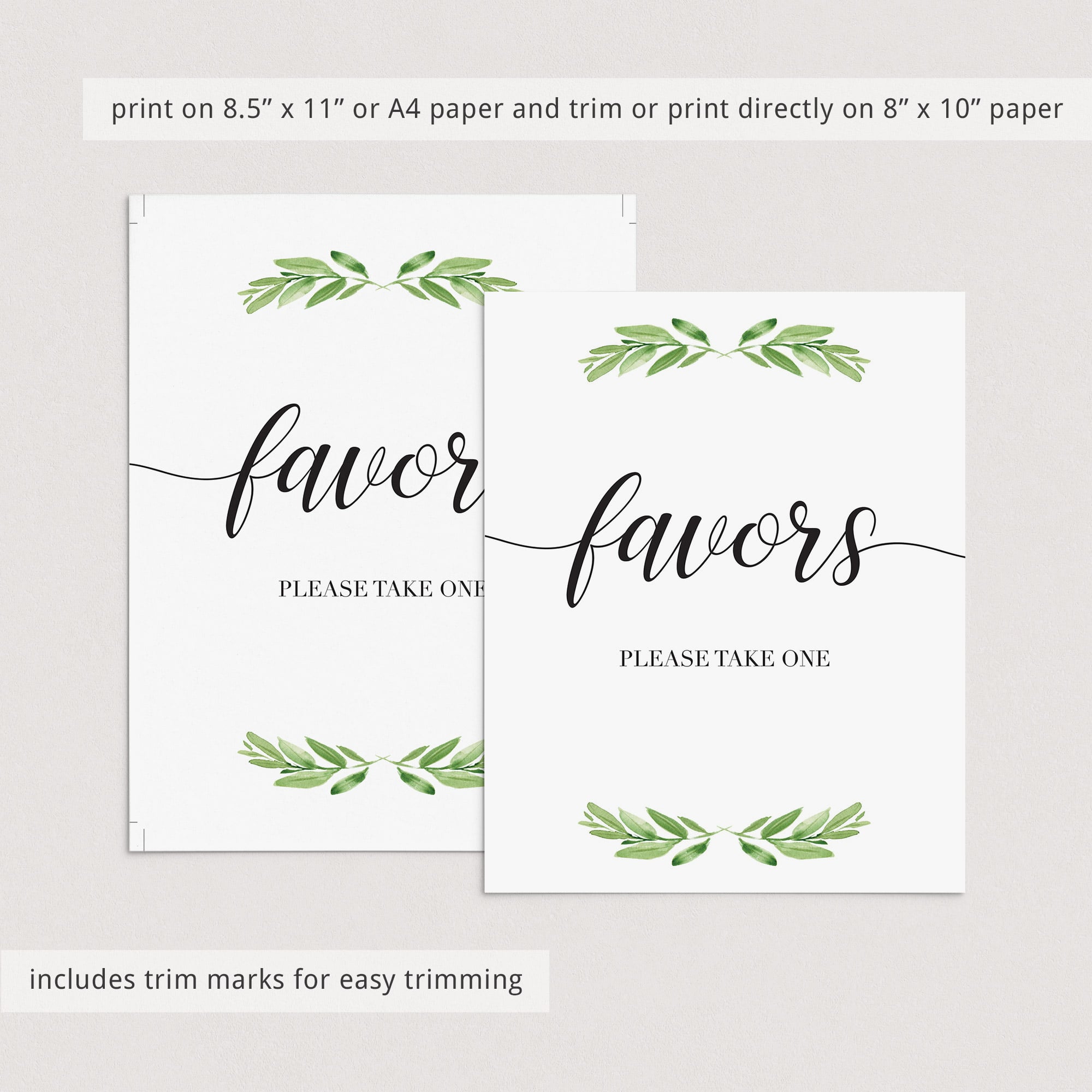 botanical bridal shower favor signs instant download