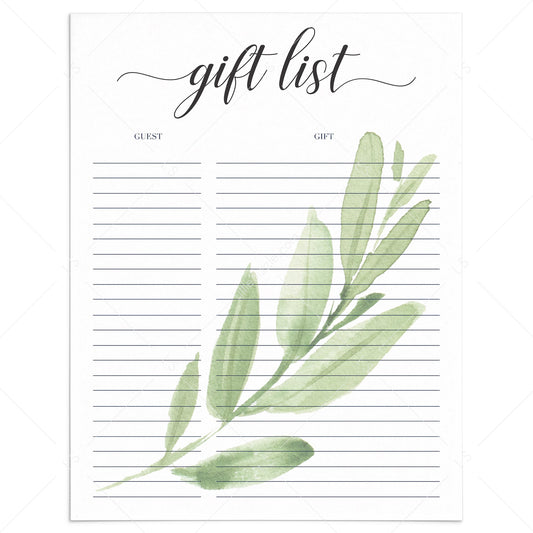 Greenery gift list printable by LittleSizzle