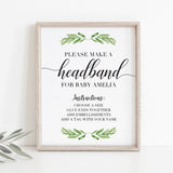 Greenery Headband Station Printable Instructions Sign