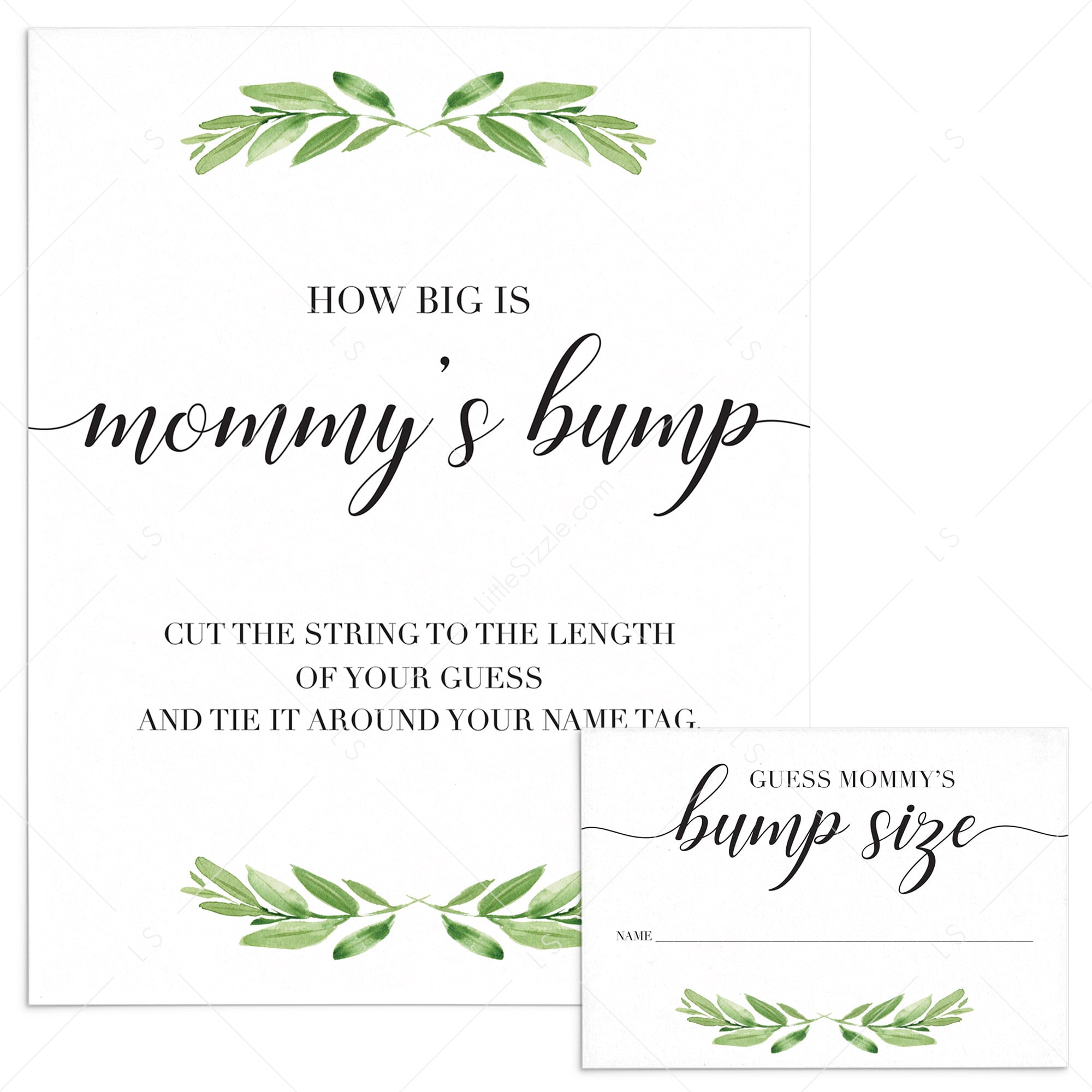 Greenery baby shower game how big is mommys belly printable by LittleSizzle
