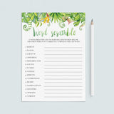 Tropical Flora Baby Shower Word Scramble Printable