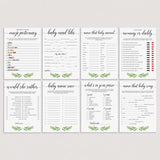 Green leaf baby shower games printable bundle by LittleSizzle