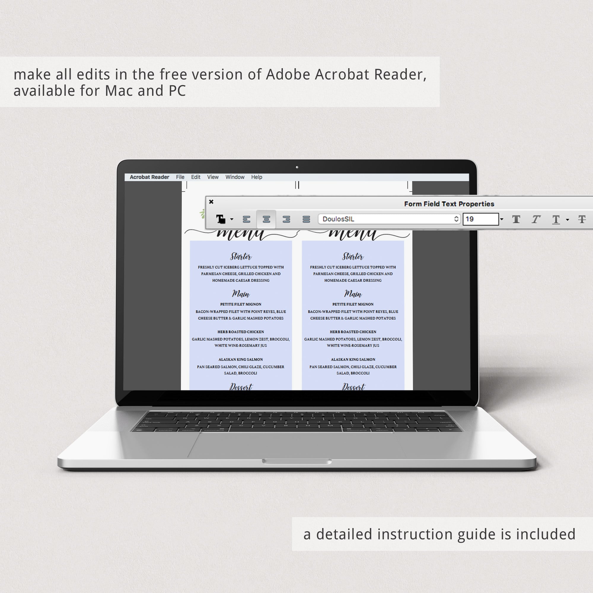 Editable menu card template for baby brunch by LittleSizzle