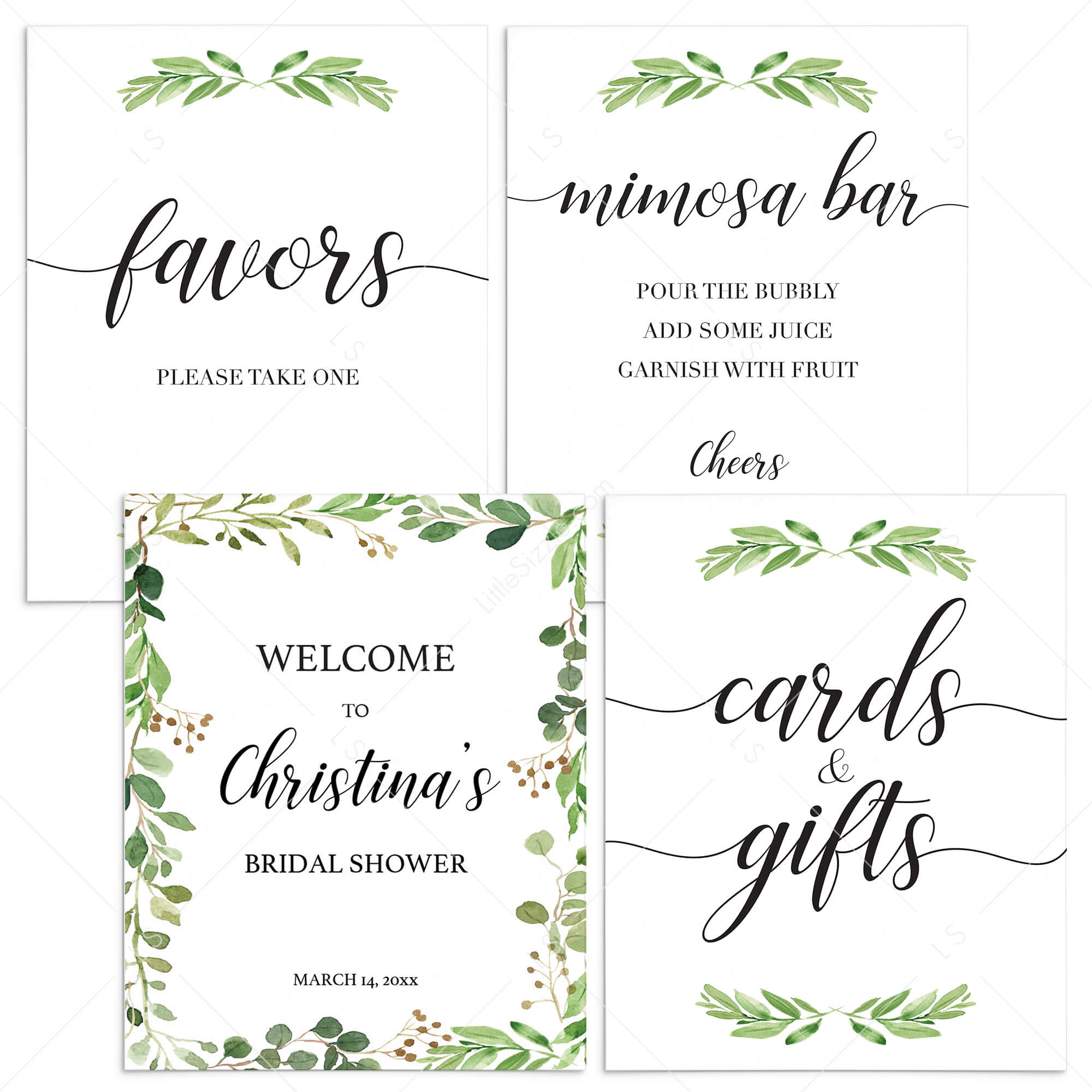 Greenery Themed Wedding Shower Decorations Bundle DIY by LittleSizzle