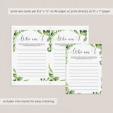 greenery who am i bridal shower games printable