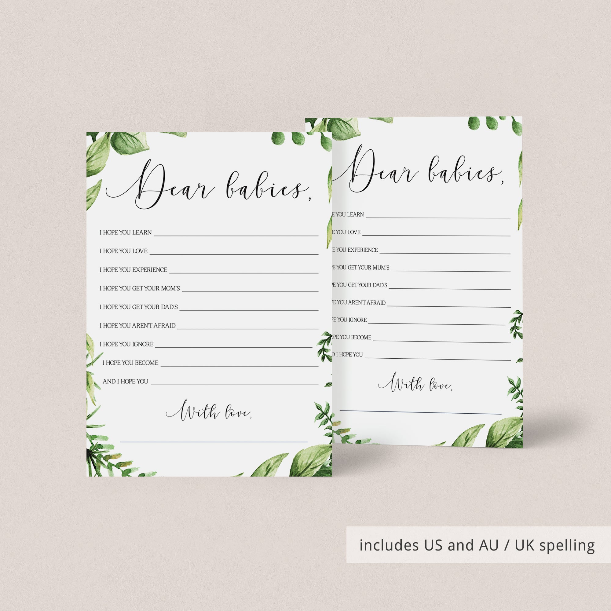 Twin baby shower games with Au and UK spelling by LIttleSizzle