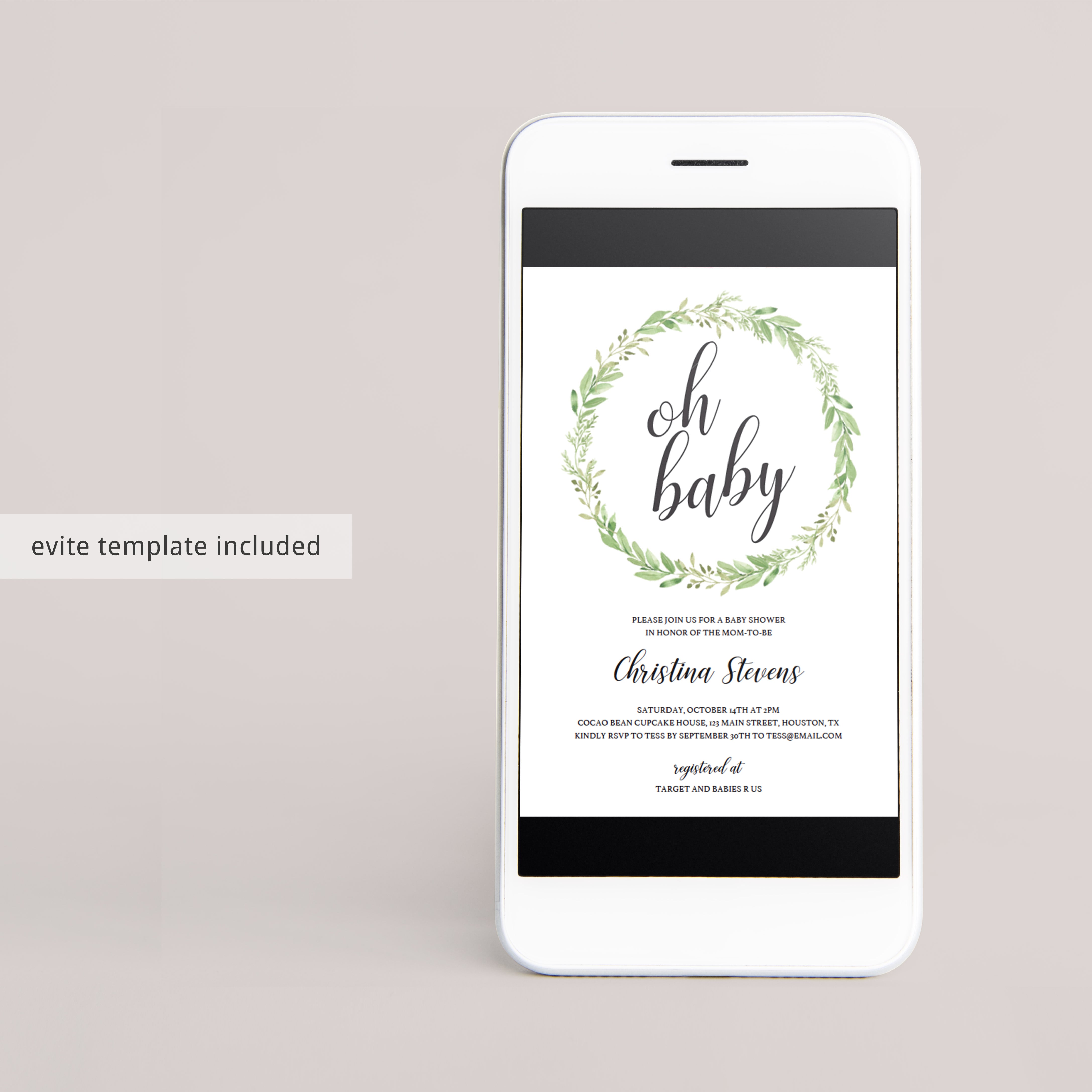 Editable Greenery Baby Shower Invitation Set by LittleSizzle